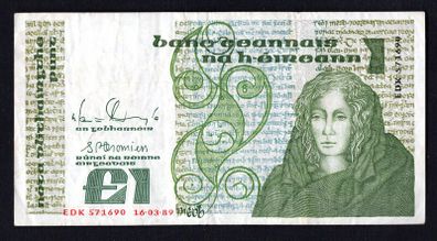 1989 Ireland IR1 Queen Medb (Maeve) Banknote Series B. Note issued 16/03/89. Serial number EDK571690