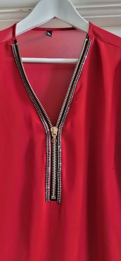 RLINEA red embellished zip layered top Sz L (Fit 12-14K)