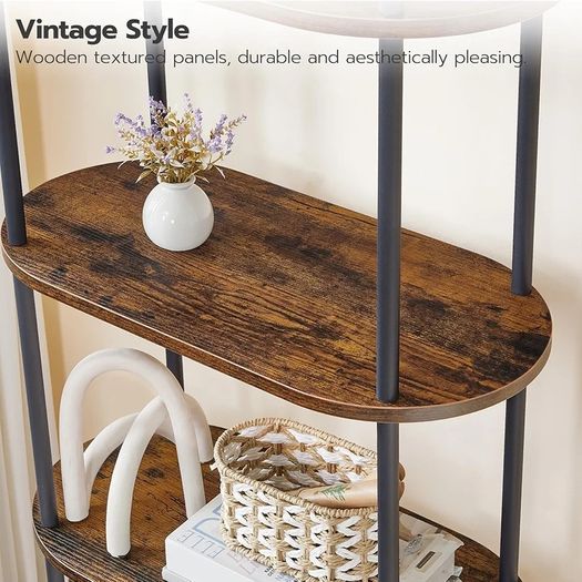 5-Tier Bookshelf, Bookcase with Metal Frame, Floor Standing Book Shelf, Arched Storage Shelf for Living Room, Office, 43 x 30 x 176 cm, Rustic Brown and Black