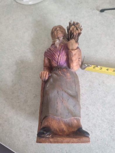 Vintage P. Maeder Lucerne Switzerland Wood Carving Of Woman  Holding Bundle Of Wood.