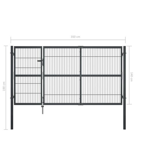 Garden Gate with Posts Steel 350x140 cm Anthracite