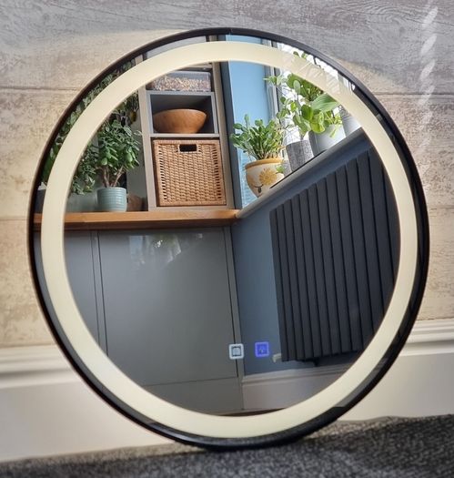 LED Bathroom Mirror Black Frame 60cm Demister