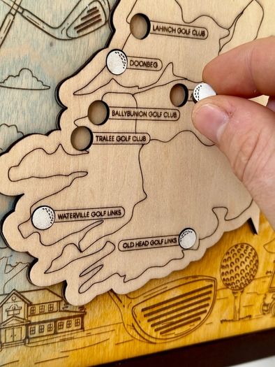 Handmade Ireland Golf Course Tracker Map - 3D Layered Wood (Framed)