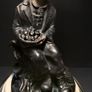 Bronze and marble lamp with signed antique glass shade Image 2