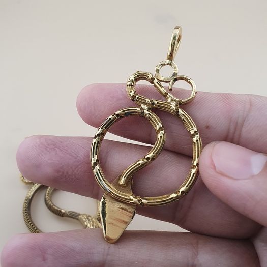 Vintage Lot of 2 Snake with Blue & Red Eyes Brass Pendant 65.5mm