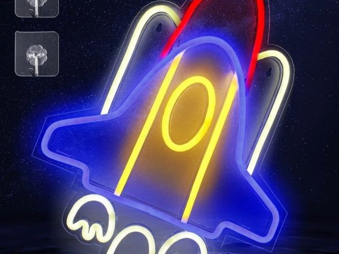 Neon Sign Rocket Shaped Neon Lights, LED Rocket Neon Sign for Wall Decor Man Cave, Party, Bedroom, USB Connected, 12.6x16.5 Inch (FREE POSTAGE)