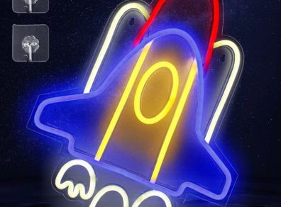 Neon Sign Rocket Shaped Neon Lights, LED Rocket Neon Sign for Wall Decor Man Cave, Party, Bedroom, USB Connected, 12.6x16.5 Inch (FREE POSTAGE)