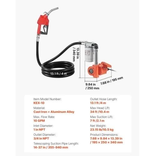 Fuel Transfer Pump, 12V DC 40 L/min, Portable Diesel Transfer Pump Kit, with Auto Shut-Off Nozzle, Discharge Hose, Overheat Protection, Power Cable, Explosion-Proof, for Gasoline Diesel Kerosene