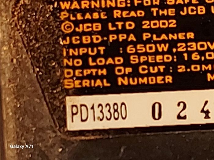 JCB Planer, Model JCBD-PPA, in perfect working order and in excellent condition
