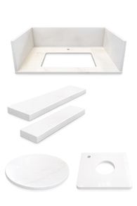 granite and quartz shelves , worktops , upstands etc