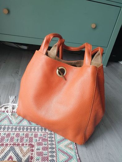 Orange Leather Handbag Similar To Tod's Handbag