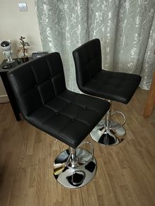 Set of 2 Black Swivel Bar Stools - Brand New