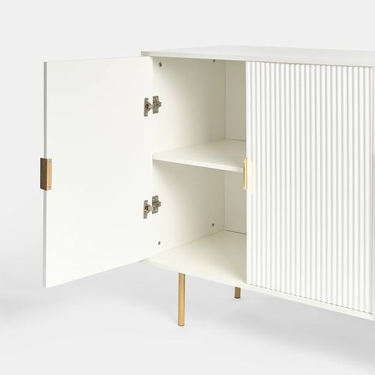 Cream Sideboard Storage Cabinet, Decorative Ribbed Wooden Buffet Storage Cabinet with 2 Doors and 3 Drawers Living Room Hallway Kitchen Sideboard, 120 x 40 x 77cm