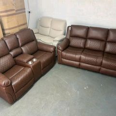 Brown 3+2 Leather Recliner Sofa Set