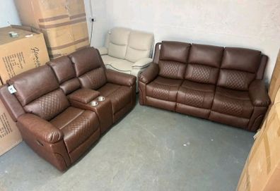 Brown 3+2 Leather Recliner Sofa Set
