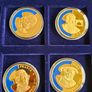 European Union 1998 2000 Gold Plated Proof Coin Medal Lot of 12 in Mahogany Holder 40mm Image 5