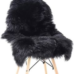 FREE EXPRESS SHIPPING faux fur soft fluffy single sheepskin stule Style Rug, Faux Fleece Chair Cover Seat Pad Soft Fluffy Shaggy Area Rugs For Bedroom Sofa Floor (60 X 90 CM Black)