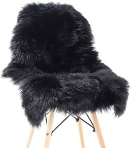 FREE EXPRESS SHIPPING faux fur soft fluffy single sheepskin stule Style Rug, Faux Fleece Chair Cover Seat Pad Soft Fluffy Shaggy Area Rugs For Bedroom Sofa Floor (60 X 90 CM Black)