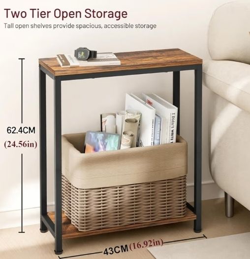 2-Tier End Table for Living Room, Narrow Beside Table for Bedroom, Sofa, Couch, Rustic Brown and Classic Black