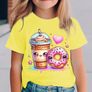 Girls' T-Shirt with Milk Tea and Doughnut Print Image 6