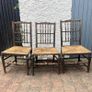 Set of 3 Vintage Solid Wood Rush Seat Farmhouse Dining Chairs Image 5