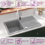Granite Kitchen Sink Single Basin with Drainer Reversible Grey Image 4