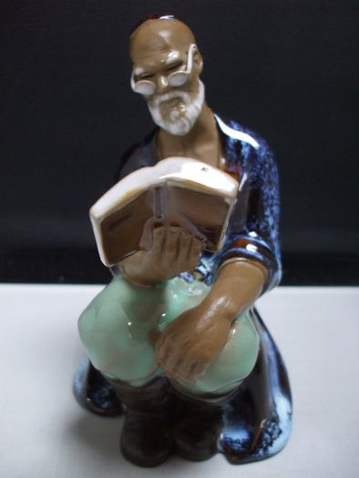SALE!  Vintage Chinese Glazed Shiwan Mudman figurine - Scholar Reading