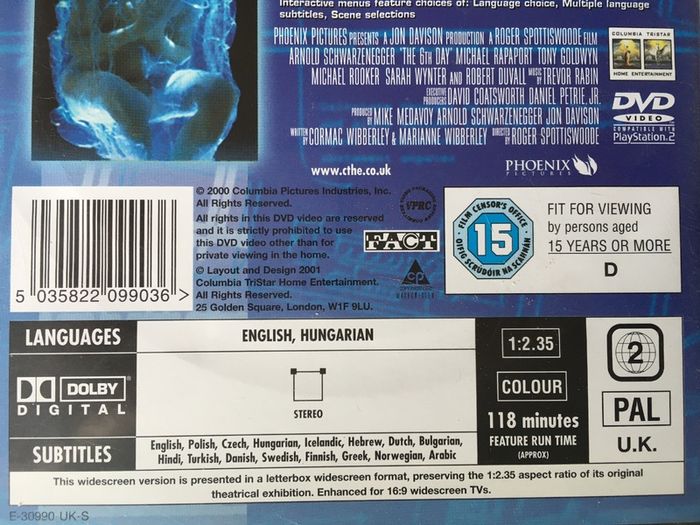 The 6th Day [2000] Arnold Schwarzenegger, Tony Goldwyn, Michael Rapaport, Michael Rooker, Sarah Wynter & Robert Duvall [Movie DVD]