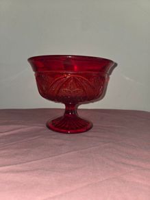 Early American Pattern Glass Ruby Red Footed Bowl