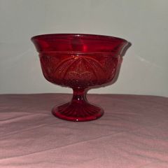 Early American Pattern Glass Ruby Red Footed Bowl