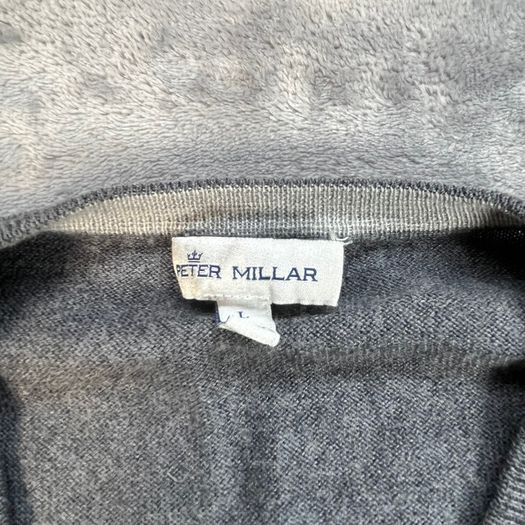 Peter Millar Sweater Mens L Grey V Neck Merino Wool Silk Blend Pullover - Golf