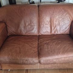 Two x 2 seater brown leather sofas for free
