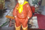 Beautiful Old Large Ceramic Figurine of a Young Boy Smoking a Pipe, similar in style to Art Deco "whistling boy" figures from the 1930s, Good Condition