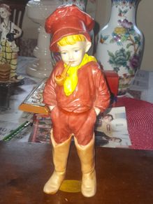 Beautiful Old Large Ceramic Figurine of a Young Boy Smoking a Pipe, similar in style to Art Deco "whistling boy" figures from the 1930s, Good Condition