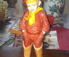 Beautiful Old Large Ceramic Figurine of a Young Boy Smoking a Pipe, similar in style to Art Deco "whistling boy" figures from the 1930s, Good Condition
