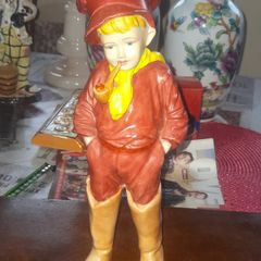 Beautiful Old Large Ceramic Figurine of a Young Boy Smoking a Pipe, similar in style to Art Deco "whistling boy" figures from the 1930s, Good Condition