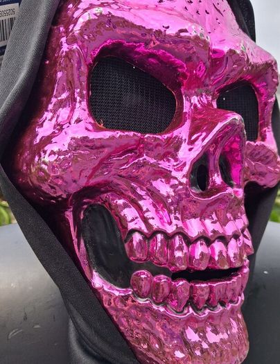 FrightZone - Metallic Pink Hooded Skull Mask All in One