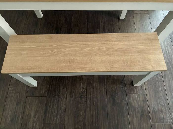 Dining table and bench set - oak effect and white