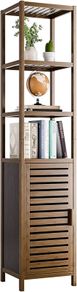 Bathroom Storage Cabinet Bamboo, Tall Narrow Space Saver Organizer Floor Standing for Kitchen, 4 Open Shelves and 1 Cupboard with Door, Walnut