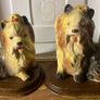 2 Ceramic Yorkies Dogs On Wooden Bases Image 2