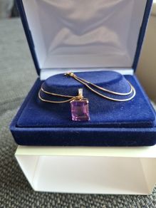 10 ct gold Natural  ametist and Natural  diamonds pendant & 9ct gold necklace