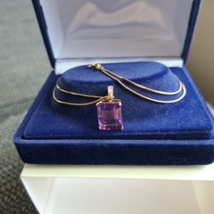 10 ct gold ametist and diamonds pendant & 9ct gold necklace