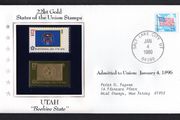 1988 USA Utah "Beehive State" 22kt Gold Replica of the 1976 United States Flag Stamps showing 25c US flag definitive tied salt Lake City, Utah (state capital) illustrated cover
