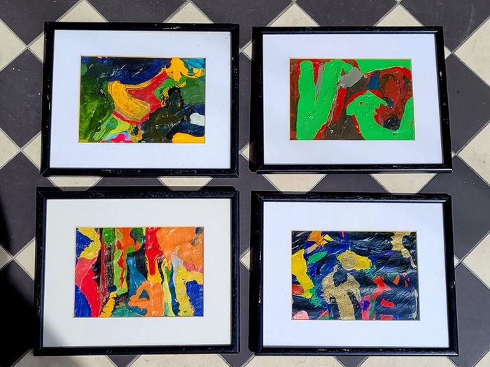 Vintage set of four John Hanwick abstract paintings
