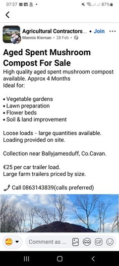 WANTED: spent mushroom compost delivery FREE / donation CAVAN MEATH Westmeath border