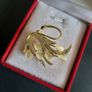 Elegant Gold Tone Swan Brooch with Champagne Color Cat Eye Stones and Crystal Pave Wings Vintage Style Bird Pin Image 3