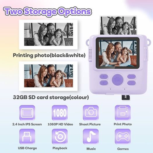 NEW SALE | Kids Instant Print Camera Toy for 3-14 Year Old, 1080P HD Kids Digital Camera with Photo Paper Birthday Gifts