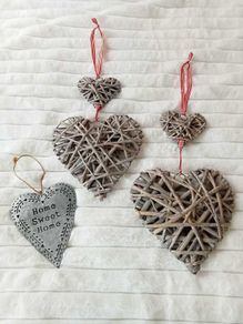 Rustic Shabby-Chic Hanging Heart Decoration Bundle (Set of 3)