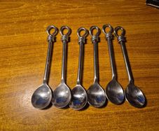 Set of Six Large Hammered Knot Stainless Steel Tea Spoons