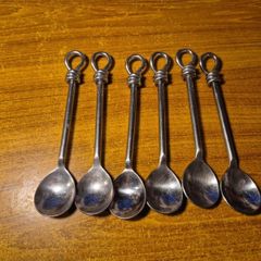 Set of Six Large Hammered Knot Stainless Steel Tea Spoons